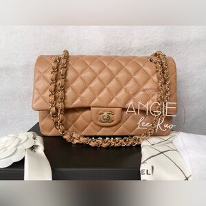 SOLD 18S Dark Beige CHANEL Classic Medium Double Flap Caviar Gold HWR GHW